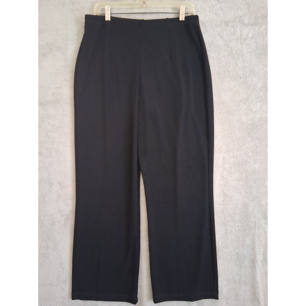 Chicos Travelers Pants Sz 2S 12S 14S Black Wide Leg PullOn Career Liquid Knit